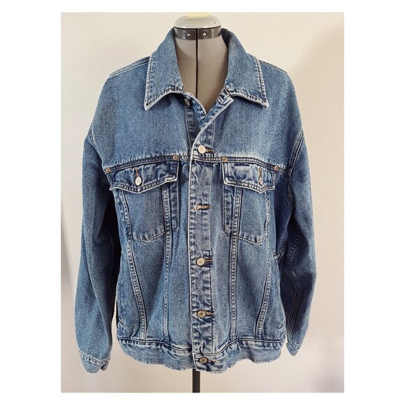 VTG Y2K Eddie Bauer Sz XL Men's Cotton Denim Trucker Style Jean Jacket - Picture 1 of 12